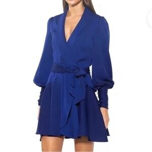Alexia Admor Phoebe Wrap Dress Lapis Blue Tie Belt women's size 12 NEW Bold
